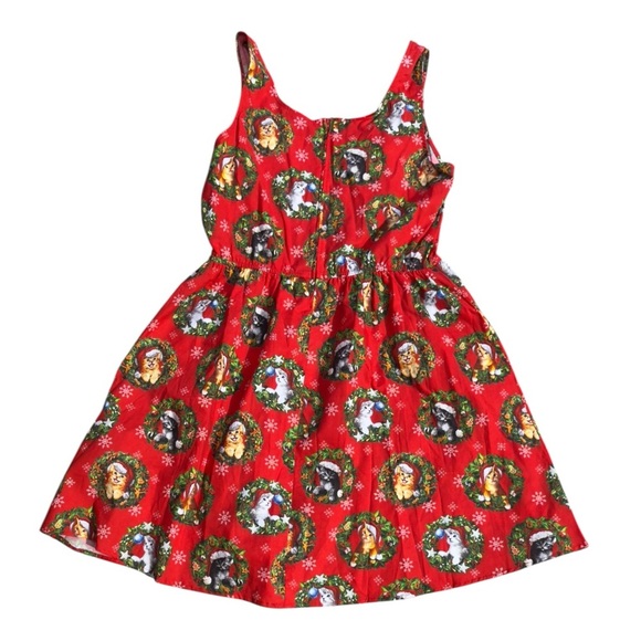 Retrolicious Red Cat Holiday Jingle Rockabilly Wreath Swing Dress With Pockets - Picture 9 of 9